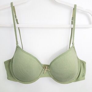 Vintage Y2K Aerie Hannah T Shirt Bra Size 34C Sage Green Underwire Lightly Lined